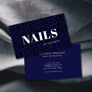 Nails Dark Blue Animal Print Nail Technician Business Card