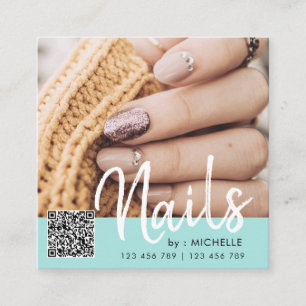 Nails de code QR turquoises cartes de visite photo