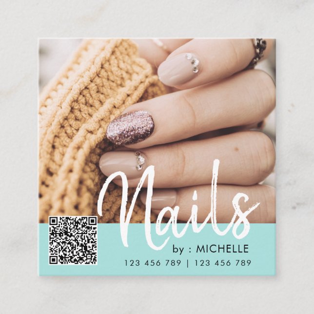 Nails de code QR turquoises cartes de visite photo (Devant)