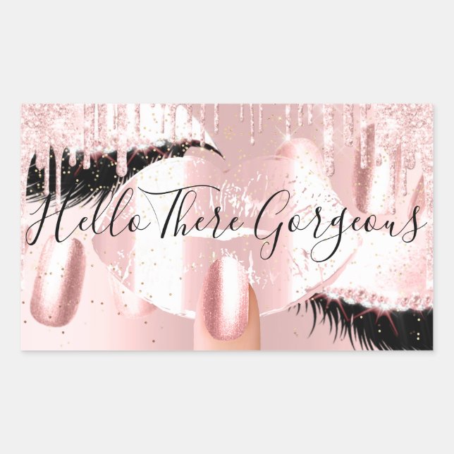 Nails Eyelashes Makeup Pink Drips Hello Gorgeous Sticker (Front)