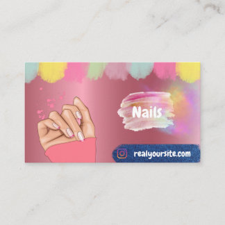 Nails  hand on a pink background  business card