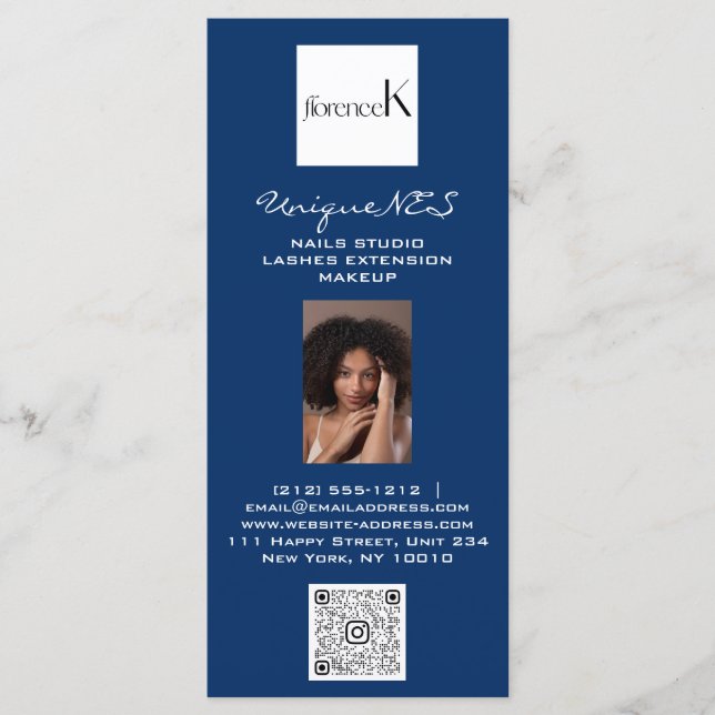 Nails Lashes Foto Logo QR Wax Makeup Prices Navy  Menu (Front)