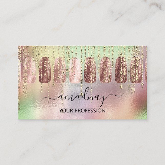 Nails Makeup Artist Holograph Manicure Drips Business Card (Front)