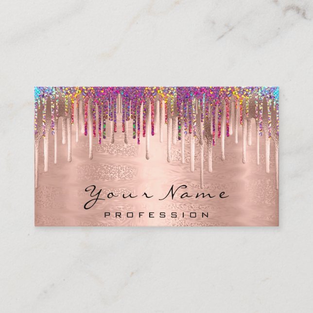 Nails  Makeup Artist Holograph Rose Gold Business Card (Front)