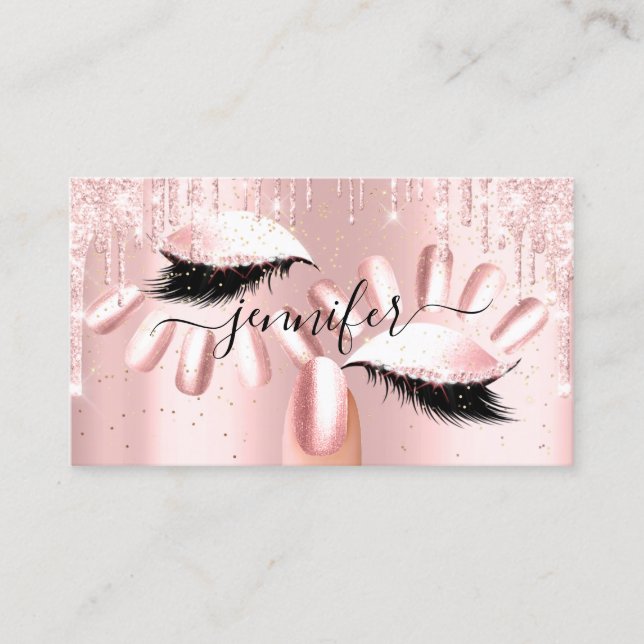 Nails Makeup Artist Rose Gla Kiss Lips Rose Glitte Business Card (Front)