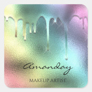 Nails Makeup Artist Rose Lips Pink Holographic Square Sticker