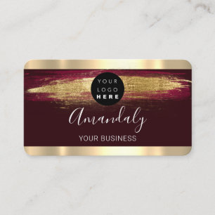 Nails Makeup Stylist Gold Burgundy Strokes Logo Business Card