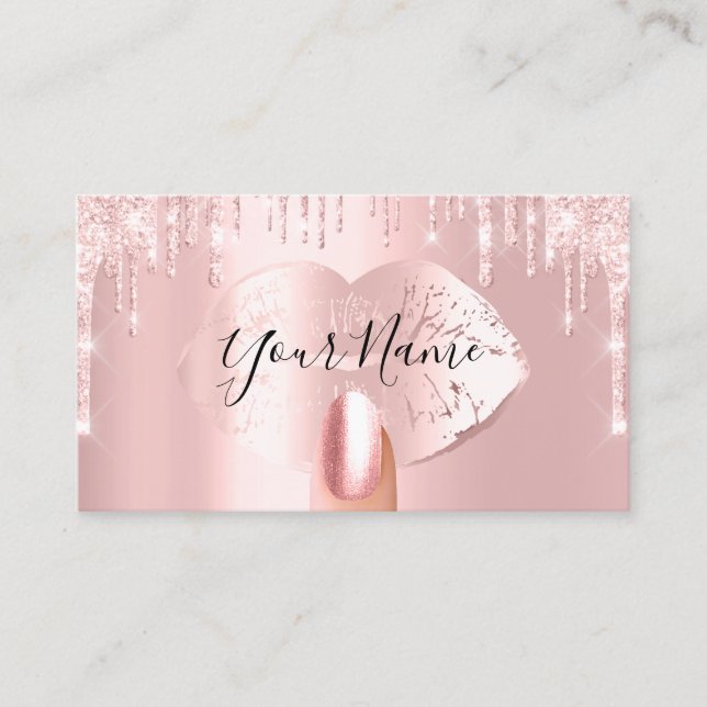 Nails Manicure Makeup Artist Rose Drips Kiss Lips Business Card (Front)