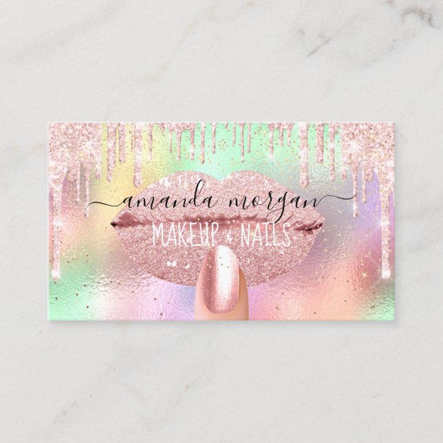 Nails Manicure Makeup Holograph Lips Glitter Rose Business Card (Front)