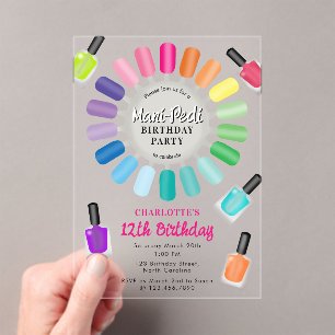 Nails Manicure Pedicure Mani Pedi Girls Birthday Acrylic Invitations
