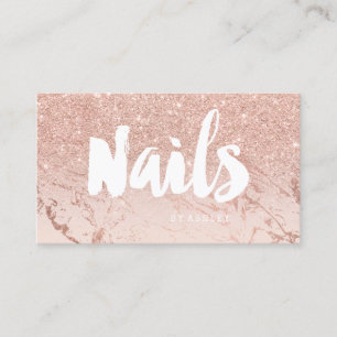 Nails marble modern typography blush rose gold business card