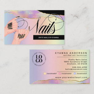 Nails, Nail Tech Holographic Rainbow - Custom Logo Business Card