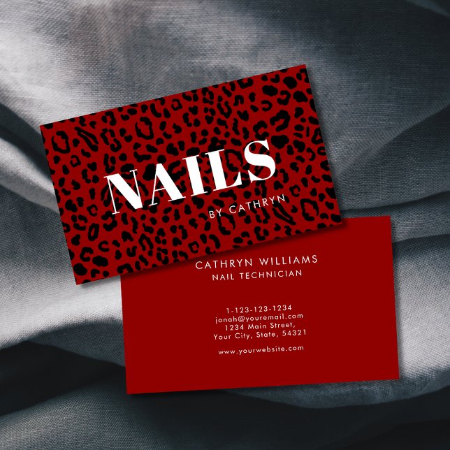 Nails Red Animal Print Nail Technician Business Card (Creator Uploaded)