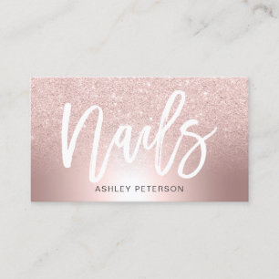 Nails Rose gold glitter ombre metallic foil Business Card