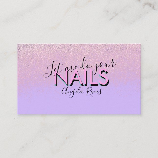 Nails Salon Quote Pink Violet Business Card (Front)
