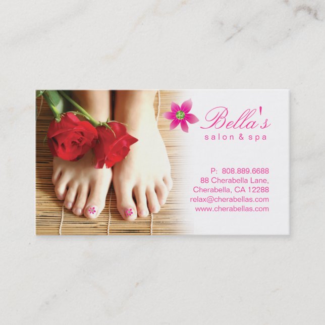 Nails Salon Spa Pedicure Flower Pink Business Card (Front)