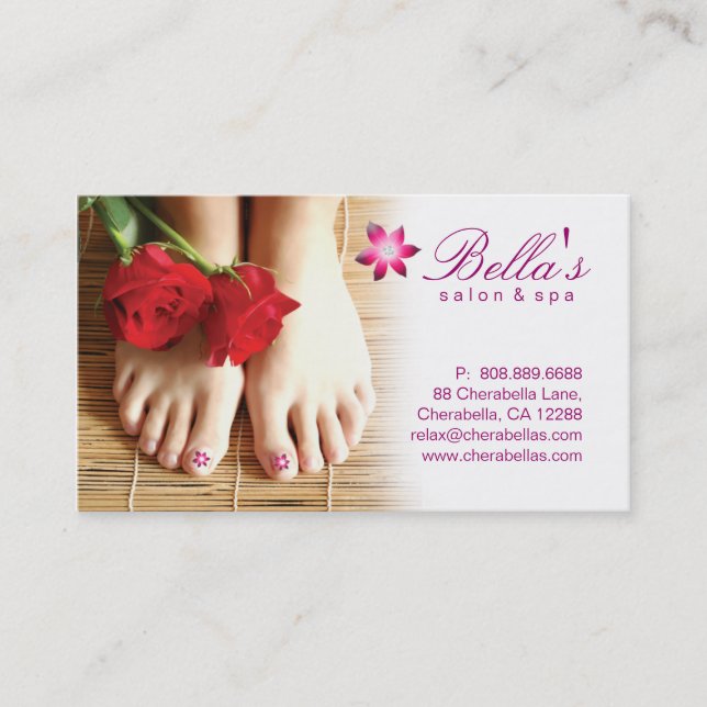 Nails Salon Spa Pedicure Flower Purple Business Card (Front)