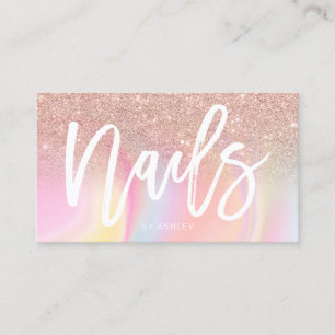 Nails script rose gold glitter chic marble business card