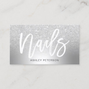 Nails silver  glitter ombre metallic foil business card