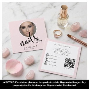 Nails Specialist 3 Photo QR Socials Blush Pink Square Business Card
