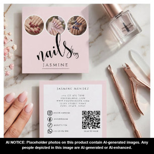 Nails Specialist 3 Photo QR Socials Blush Pink Square Business Card