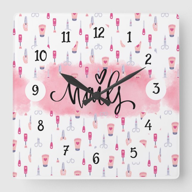 NAILS SQUARE WALL CLOCK (Front)