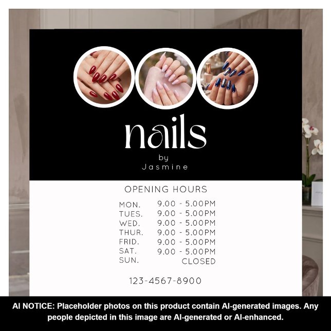 Nails Studio 3 Photo Opening Hours Black White Window Cling (Creator Uploaded)