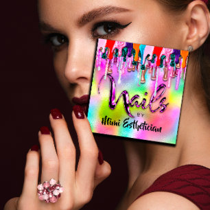 Nails Studio Artist Nails Script Logo Holograph  Square Business Card