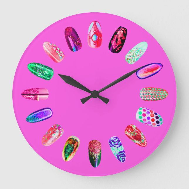 Nails Studio Pink Glam Nails Stylist Boutique Large Clock (Front)