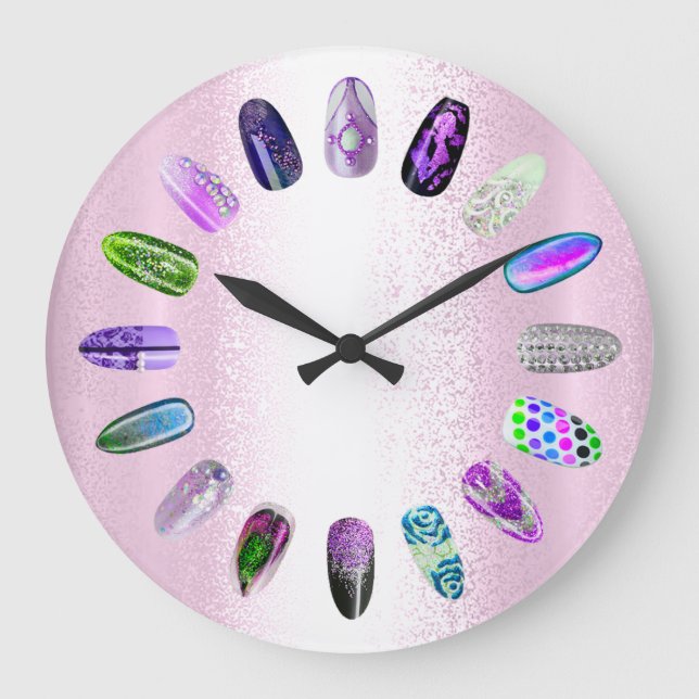 Nails Studio Purple Pink Nails Stylist Rose Large Clock (Front)