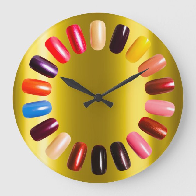 Nails Studio Red Yellow Purple Nails Stylist Large Clock (Front)