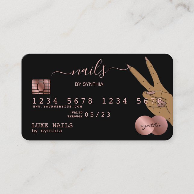 Nails Technician Credit Card Styled Rose Gold Drip (Front)