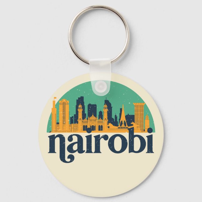 Nairobi Kenya City Skyline Retro Cityscape Art Keychain (Front)
