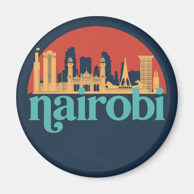 Nairobi Kenya City Skyline Vintage Cityscape Magnet (Front)