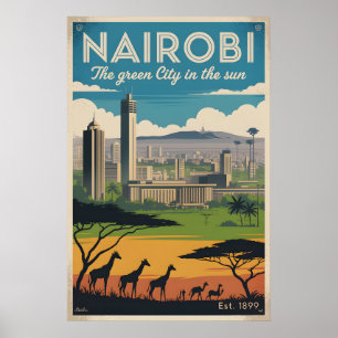 Nairobi Kenya Retro Travel Poster Art