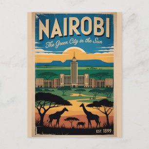 Nairobi Kenya Retro Travel Poster Art Postcard