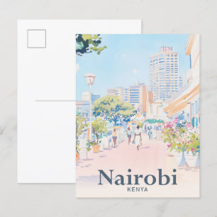 Nairobi Kenya Watercolor Painting Travel Postcard