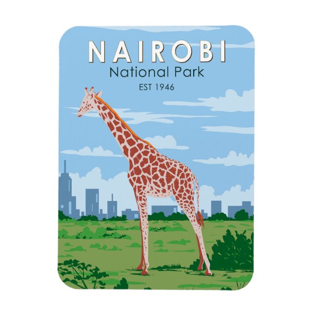 Nairobi National Park Giraffe Travel Art Vintage Magnet (Vertical)
