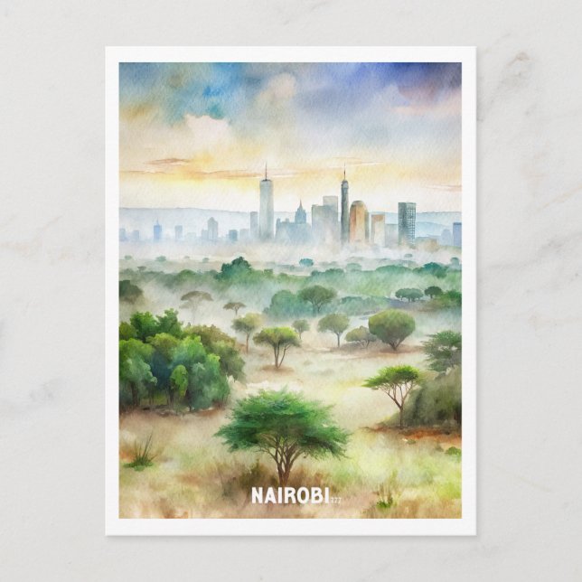 Nairobi National Park Watercolor Painting Postcard (Front)