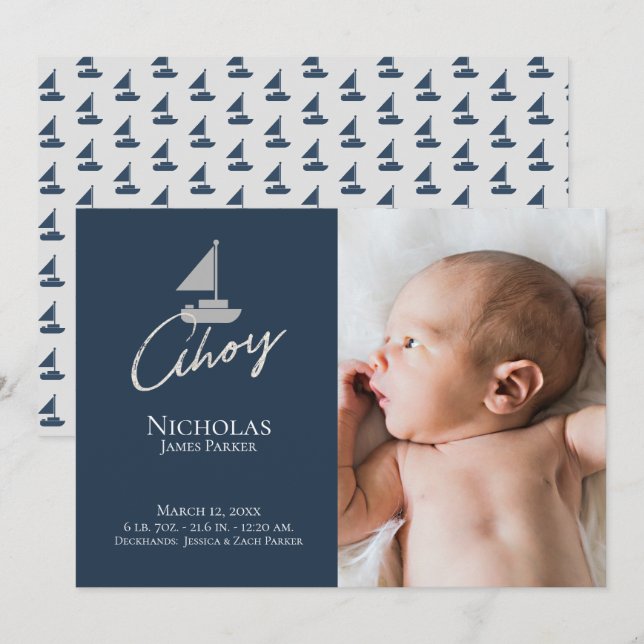 Naissance nautique en voilier avec Faire-part phot (Devant / Derrière)