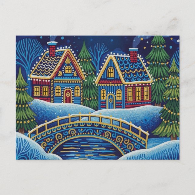 NAIVE ART Carte postale de Noël enneigée (Devant)