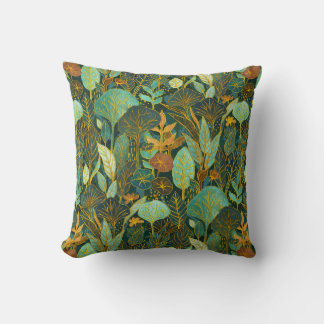 Naive Art Lush Garden Tapestry in Green and Blue Throw Pillow