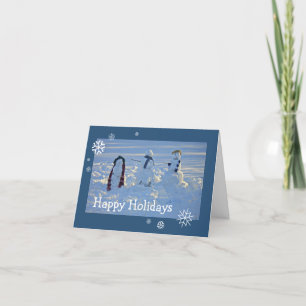 Naive Children's Snowman Snow Cold Blue Snowflake Holiday Card