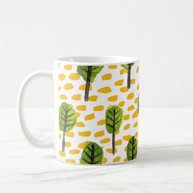 Naive Green Black Tree Pattern Coffee Mug (Left)
