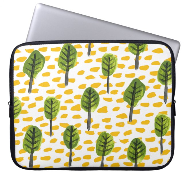 Naive Green Black Tree Pattern Laptop Sleeve (Front)
