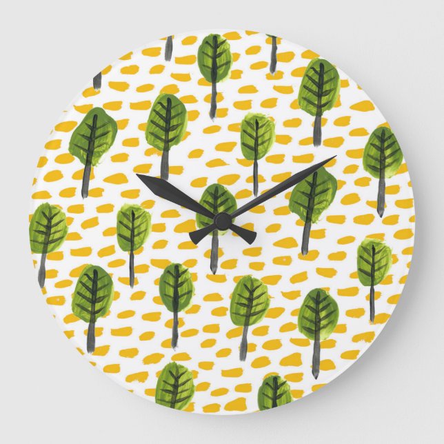 Naive Green Black Tree Pattern Large Clock (Front)