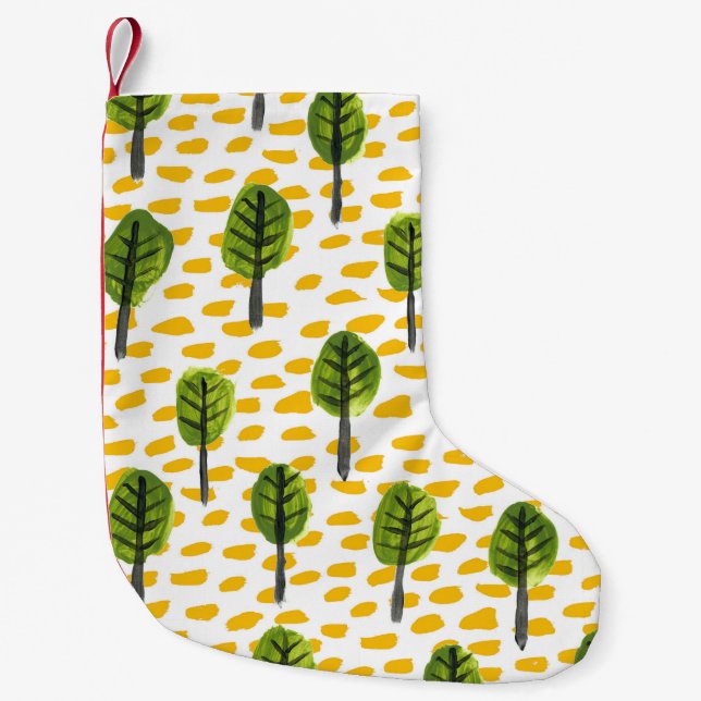 Naive Green Black Tree Pattern Small Christmas Stocking (Front)