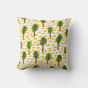 Naive Green Black Tree Pattern Throw Pillow