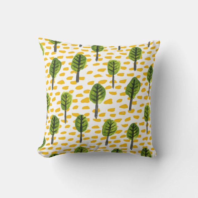Naive Green Black Tree Pattern Throw Pillow (Front)