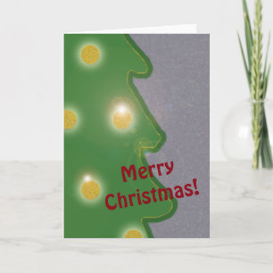 Naive Green Christmas Tree Golden Lights Text Holiday Card